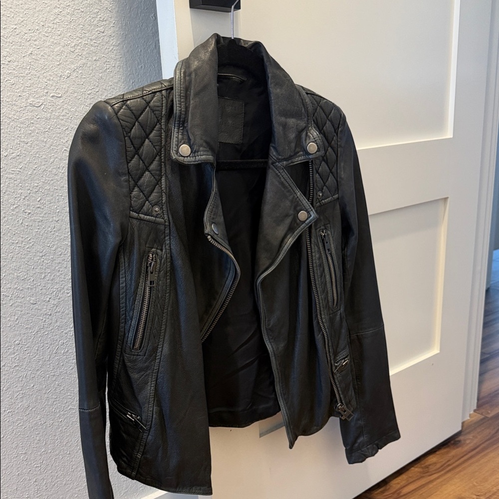 All Saints Black Leather Biker Jacket